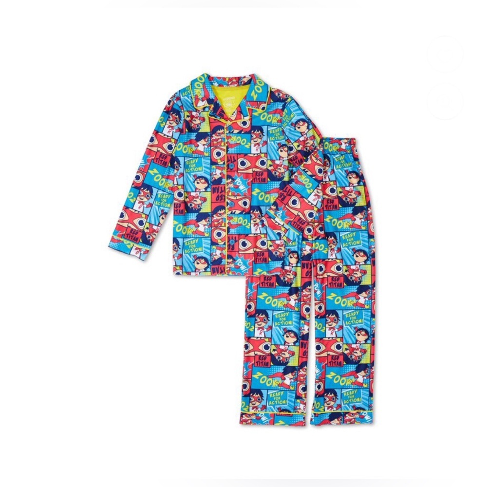 Ryan’s World 2 piece button down shirt and pants kids Pajamas set size 8 - Picture 2 of 9